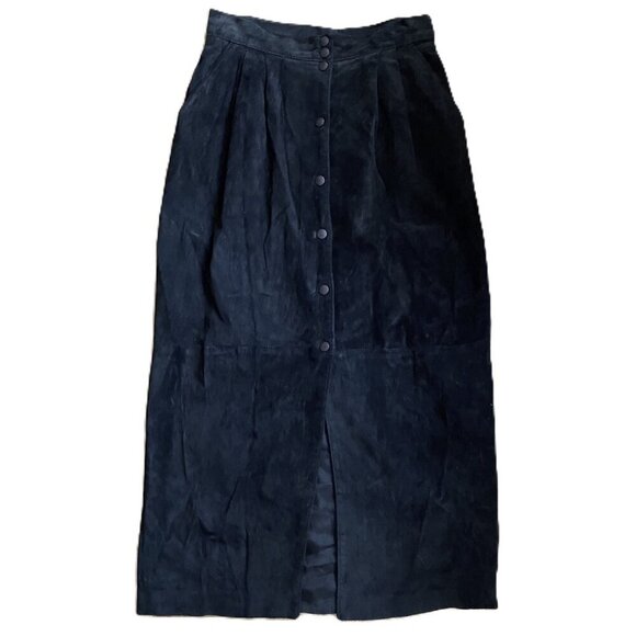 Vintage Danier leather suede black maxi snap button down skirt - Picture 6 of 16